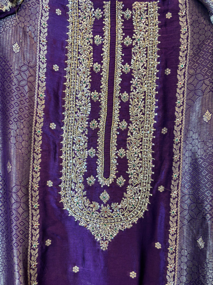 Mahira – Purple Silk Dabka Cutdana Anti-Gold Ensemble