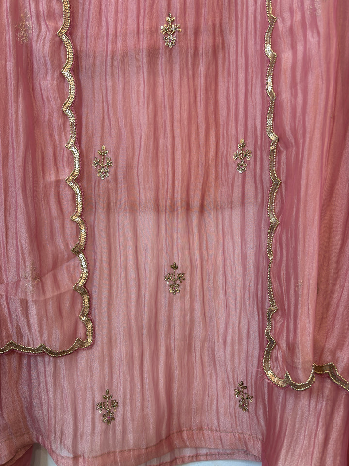Amara – Pink Crush Tissue Anti-Gold Zardozi Ensemble