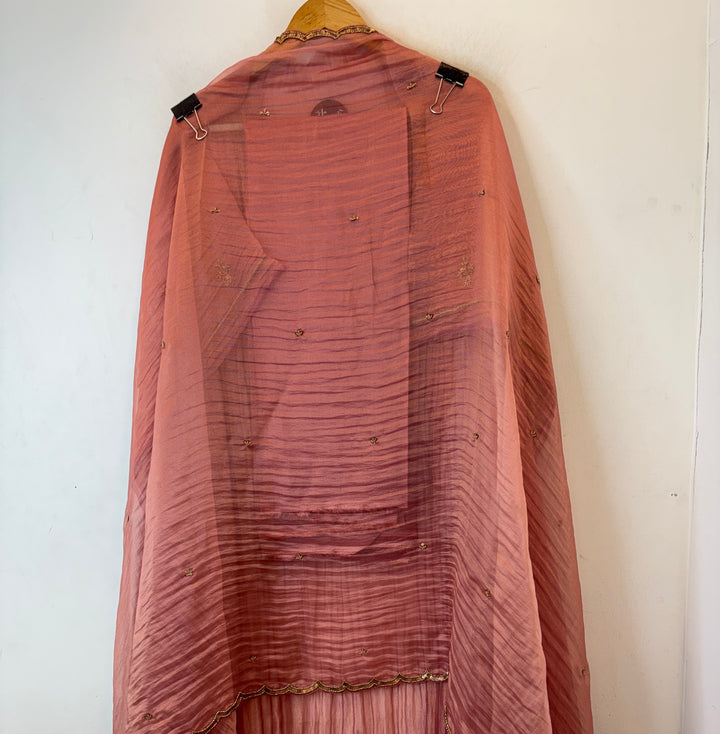 Amara – Pink Crush Tissue Anti-Gold Zardozi Ensemble