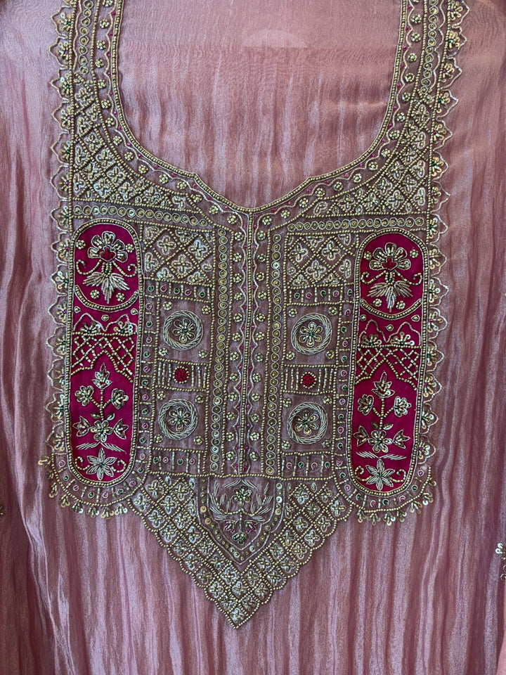 Amara – Pink Crush Tissue Anti-Gold Zardozi Ensemble