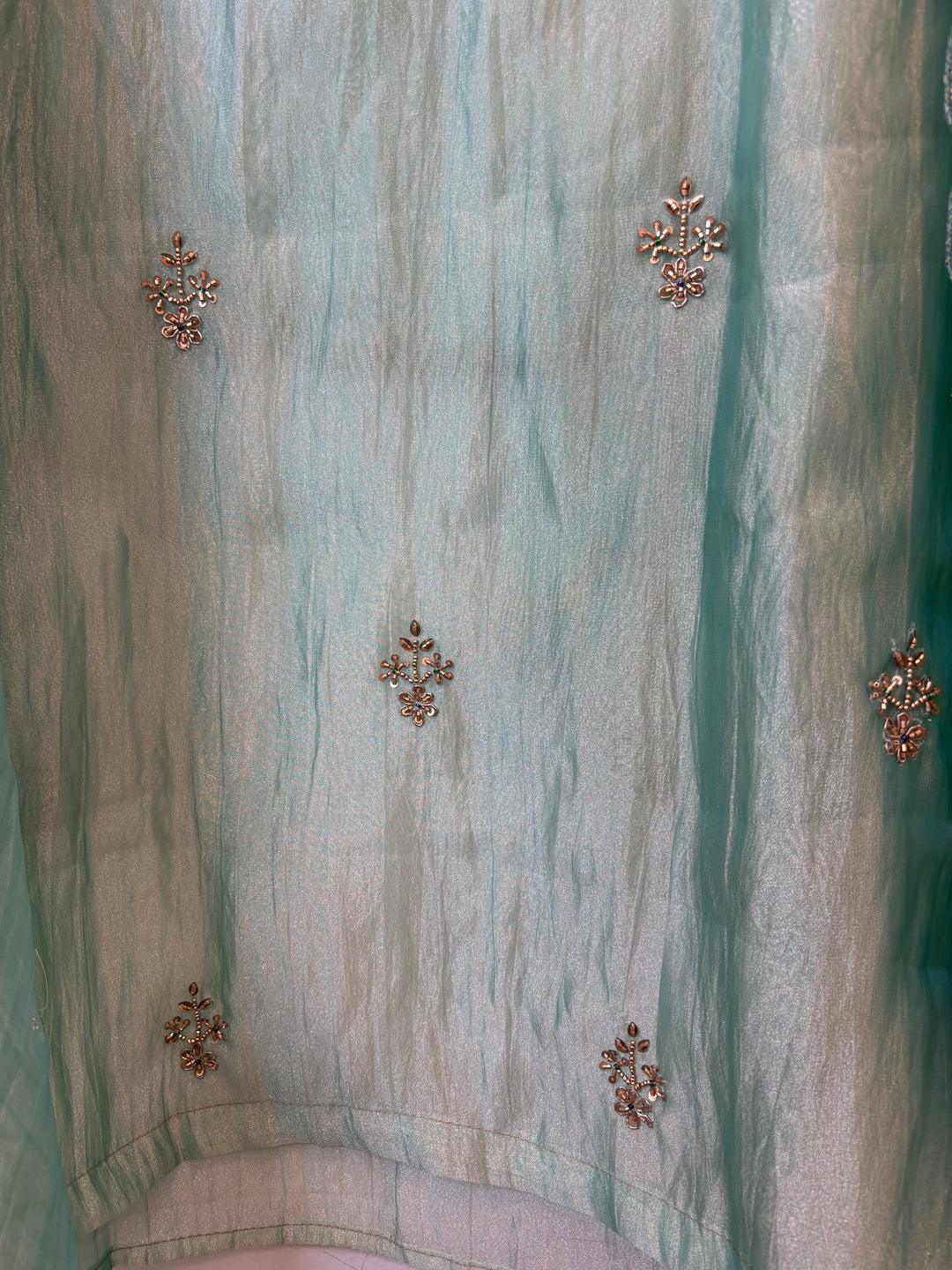 Amara – Green Crush Tissue Anti-Gold Zardozi Ensemble