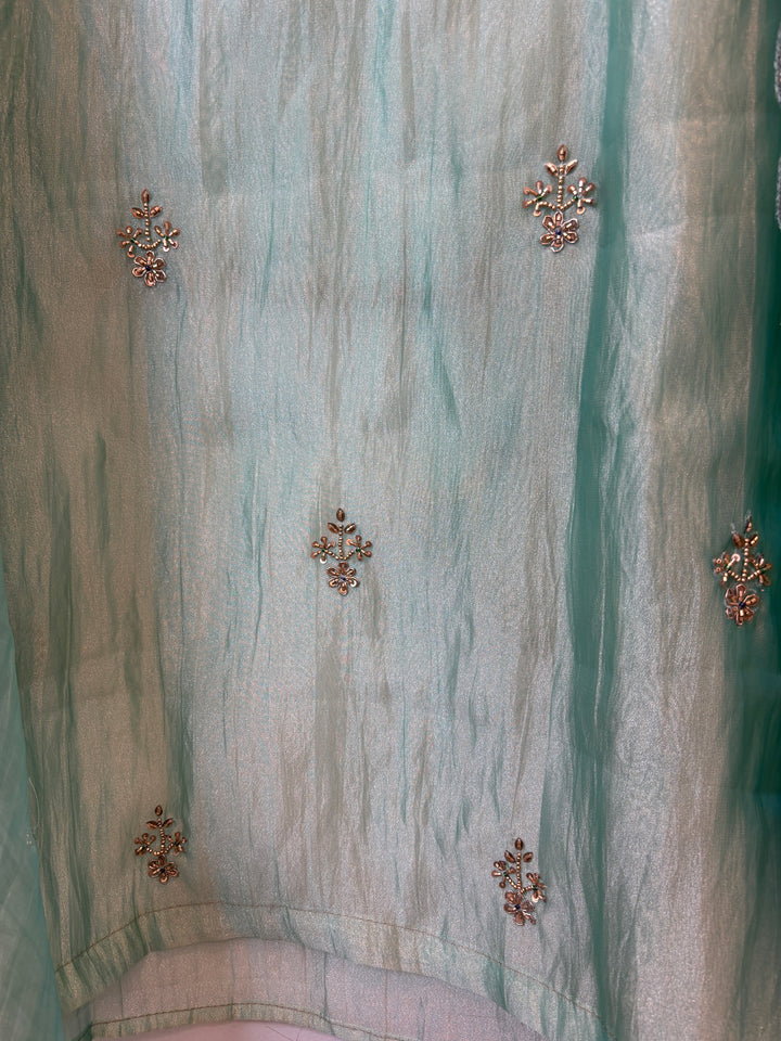 Amara – Green Crush Tissue Anti-Gold Zardozi Ensemble