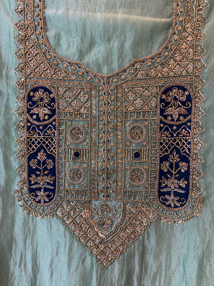 Amara – Green Crush Tissue Anti-Gold Zardozi Ensemble
