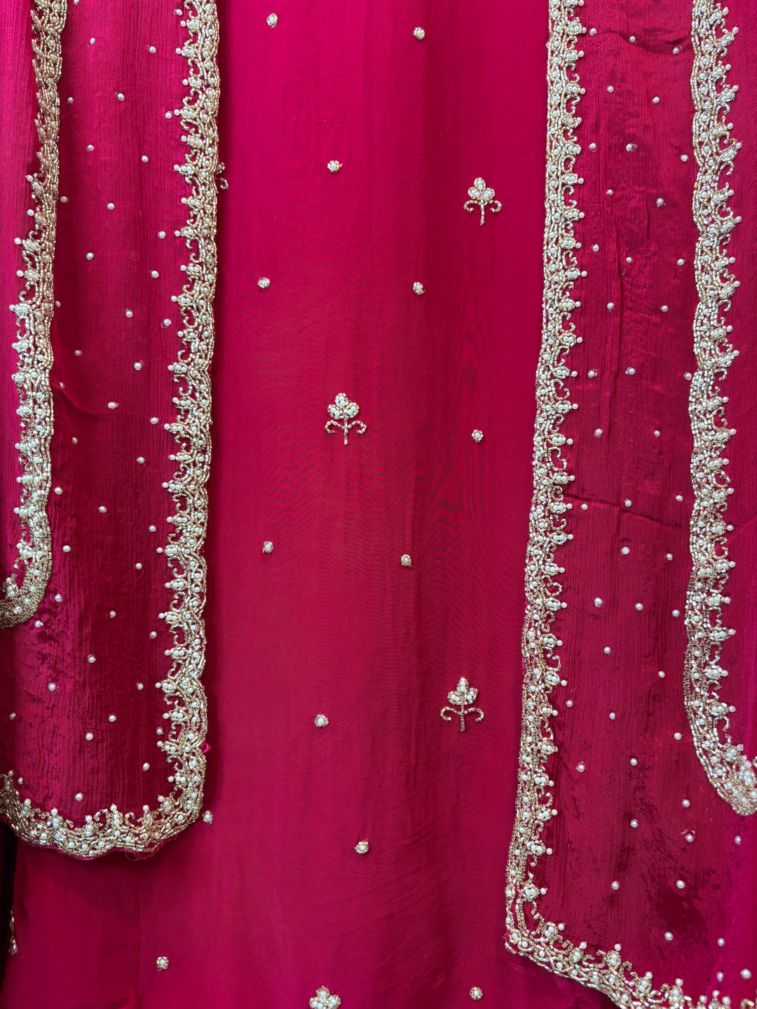 Ameera – Pink Crepe Cutdana Pearl Handwork Ensemble