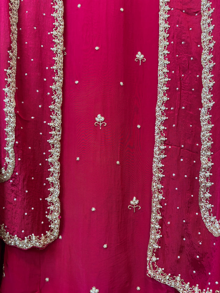 Ameera – Pink Crepe Cutdana Pearl Handwork Ensemble