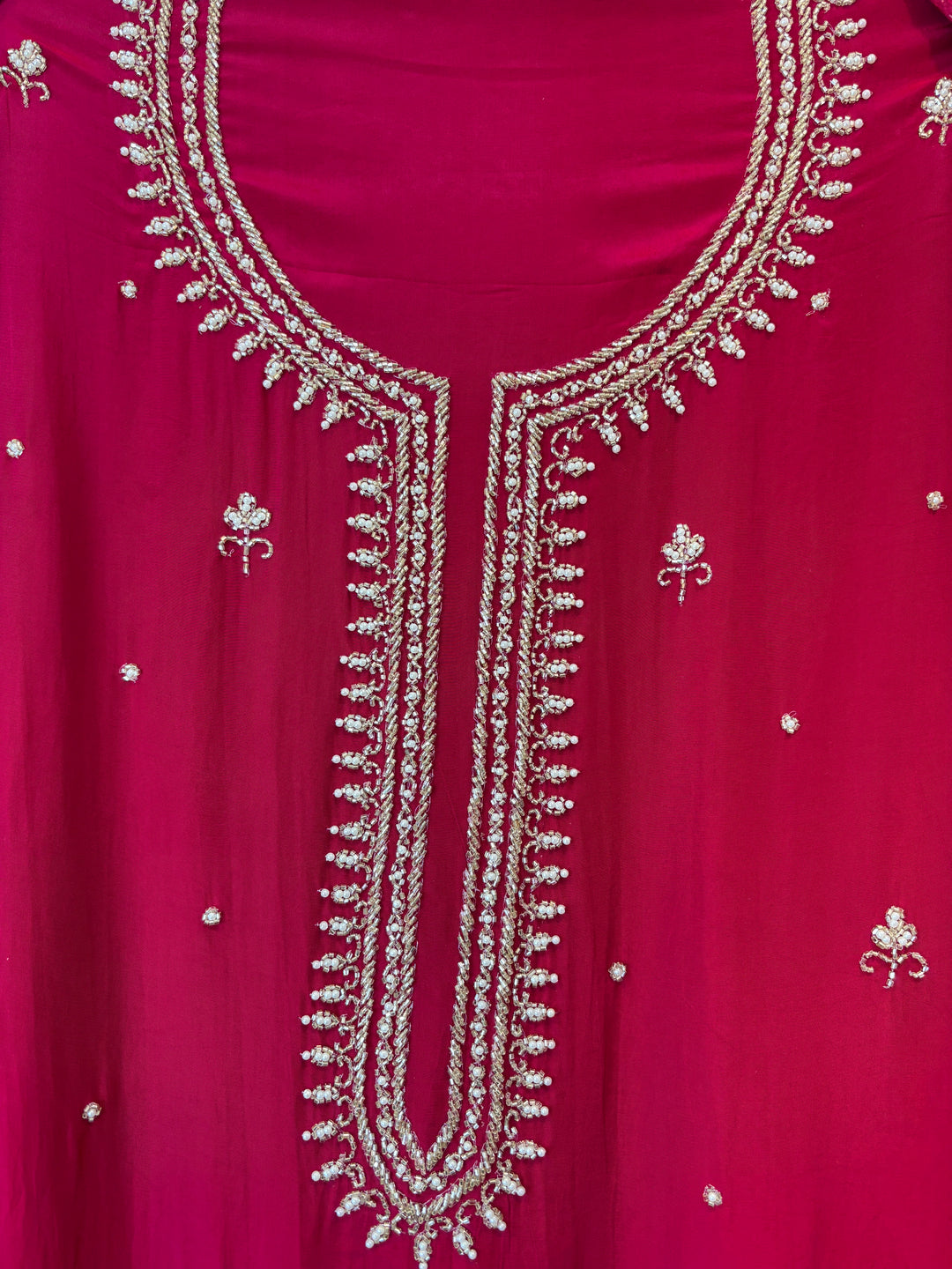 Ameera – Pink Crepe Cutdana Pearl Handwork Ensemble