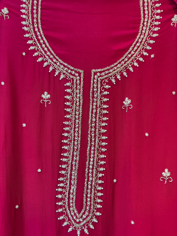 Ameera – Pink Crepe Cutdana Pearl Handwork Ensemble