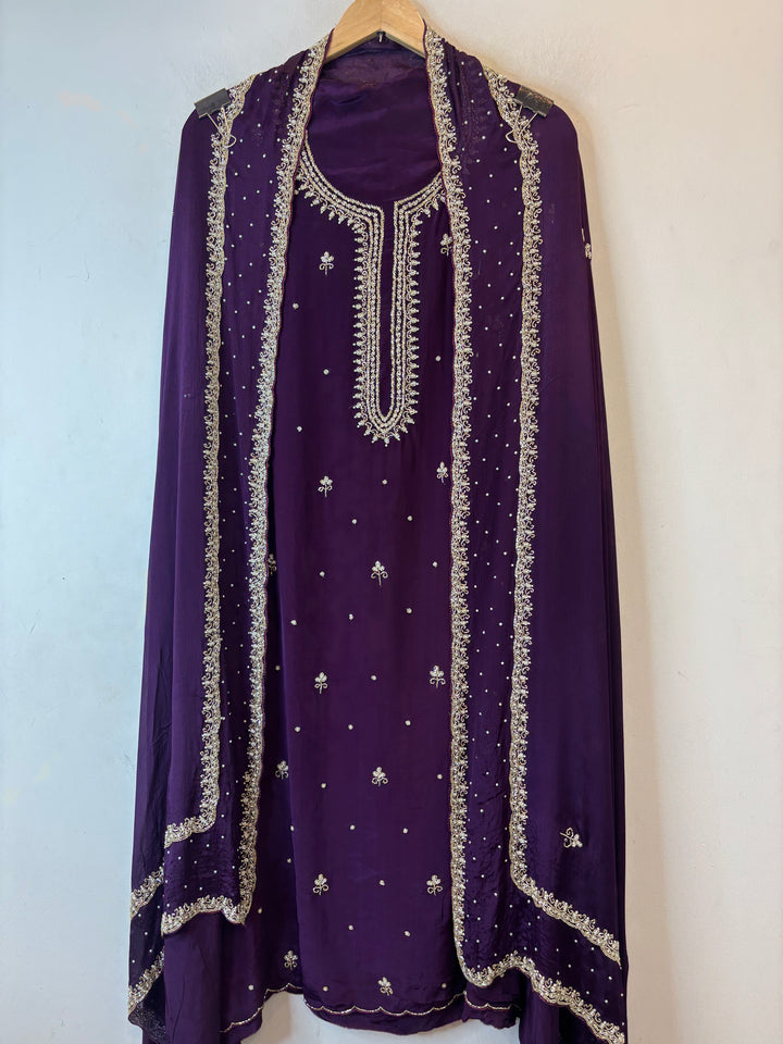 Ameera – Purple Crepe Cutdana Pearl Handwork Ensemble