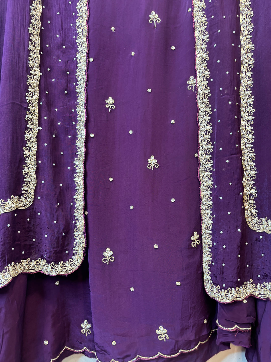 Ameera – Purple Crepe Cutdana Pearl Handwork Ensemble