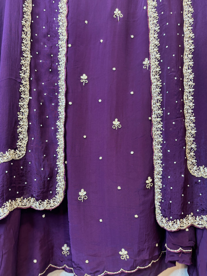 Ameera – Purple Crepe Cutdana Pearl Handwork Ensemble