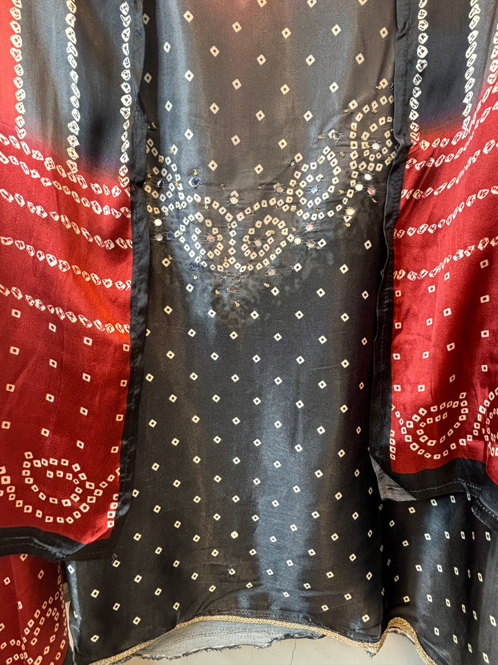 Meher – Rust with Black Gazi Silk Bandhani Foil Mirror Ensemble DBPMP04