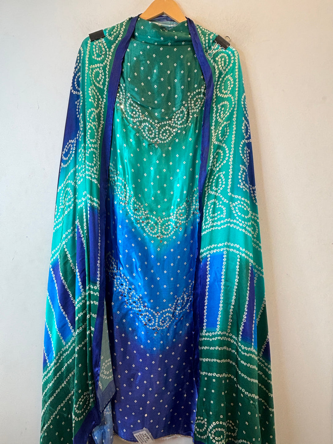Meher – Blue  with Green Gazi Silk Bandhani Foil Mirror Ensemble DBPMP03