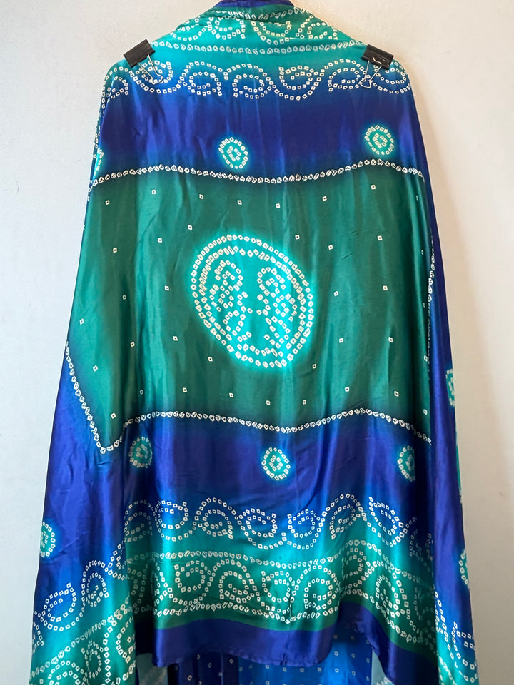 Meher – Blue  with Green Gazi Silk Bandhani Foil Mirror Ensemble DBPMP03