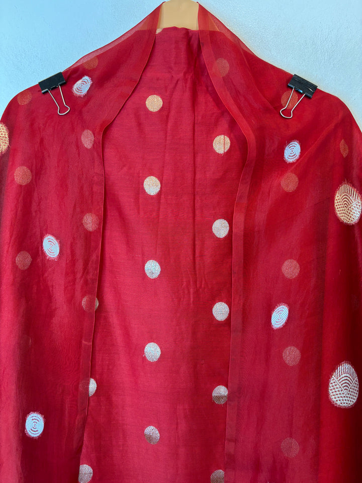 Ruhani – Red Pure Silk Maheshwari Zari Woven Ensemble DBPRO01
