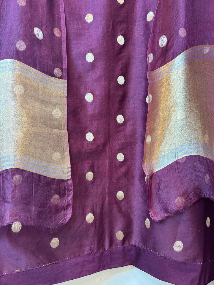 Ruhani – Wine Pure Silk Maheshwari Zari Woven Ensemble DBPRO06