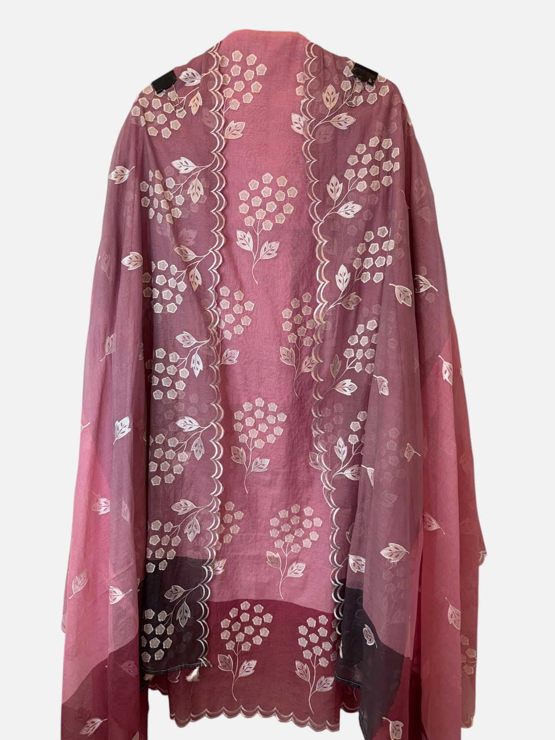 Design by Pakiza pink mul chanderi unstitched suit with ombre shading and intricate white floral applique work