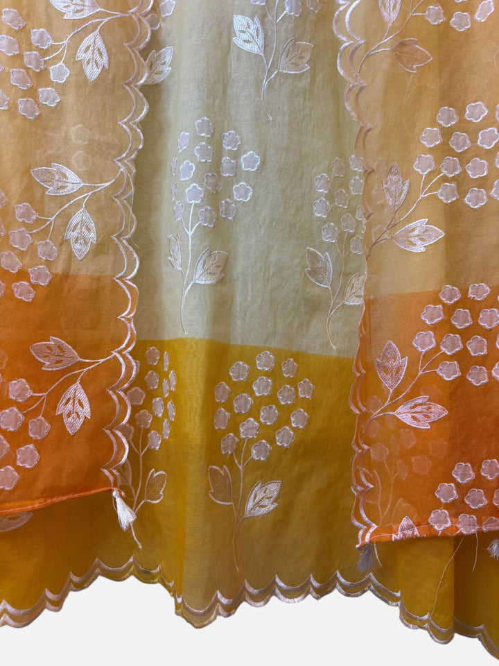 Zivara – Yellow Mul Chanderi Ombre Appliqué Work Unstitched Suit