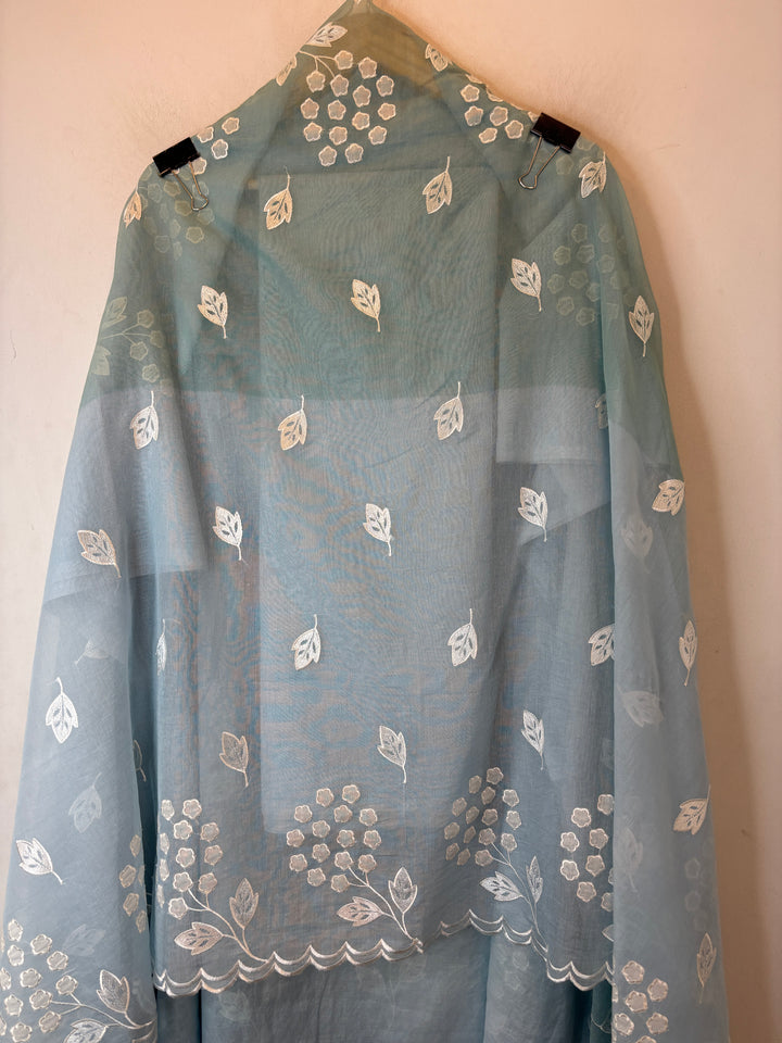 Zivara – Blue Mul Chanderi Ombre Appliqué Work Unstitched Suit