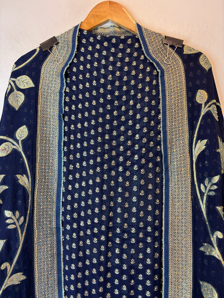 Saira – Navy Blue Pure Khadi Georgette Banarasi Beaded Ensemble