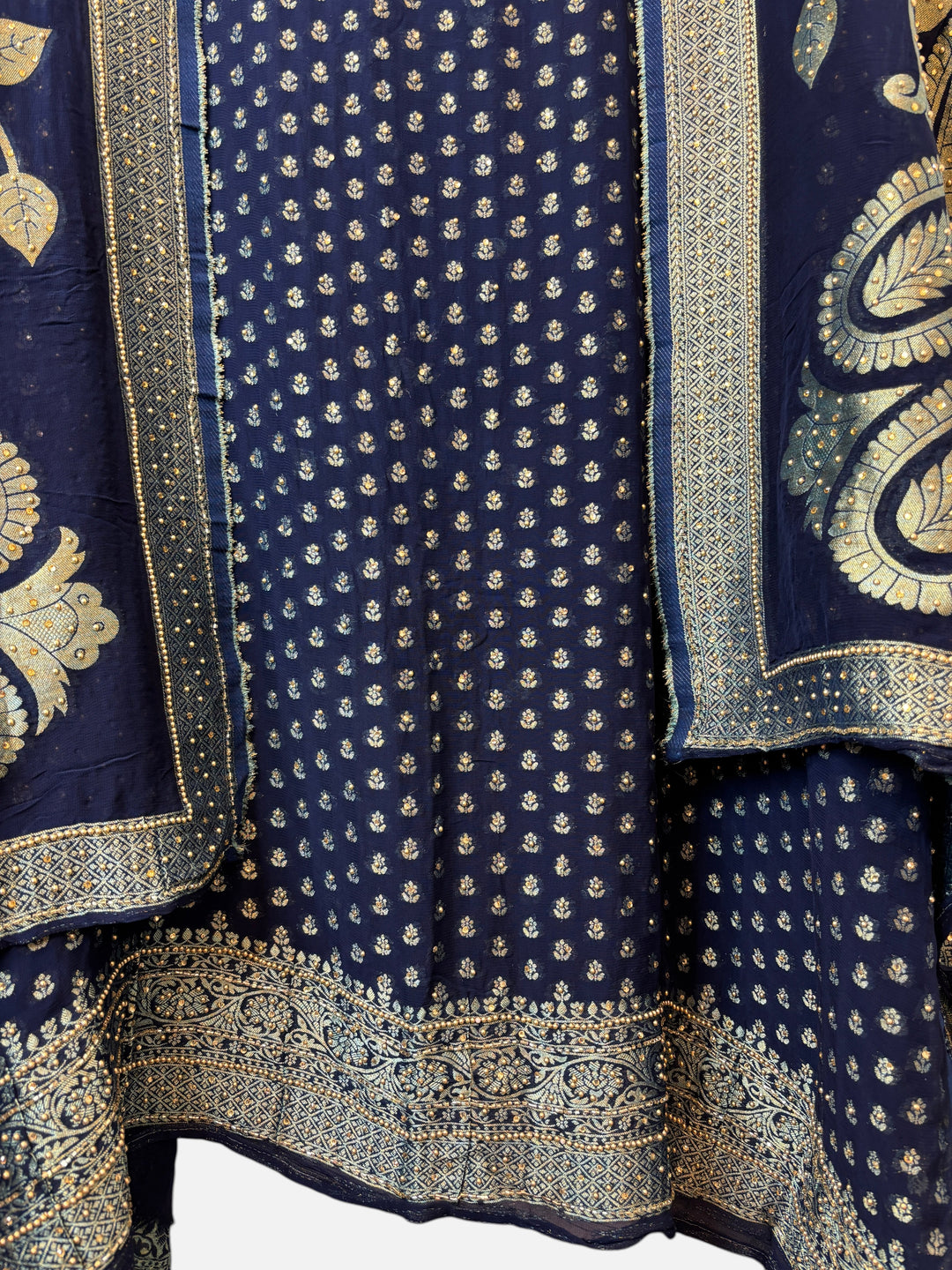 Saira – Navy Blue Pure Khadi Georgette Banarasi Beaded Ensemble