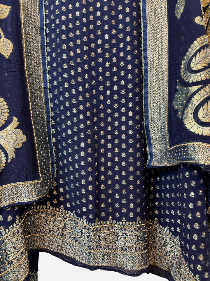 Saira – Navy Blue Pure Khadi Georgette Banarasi Beaded Ensemble