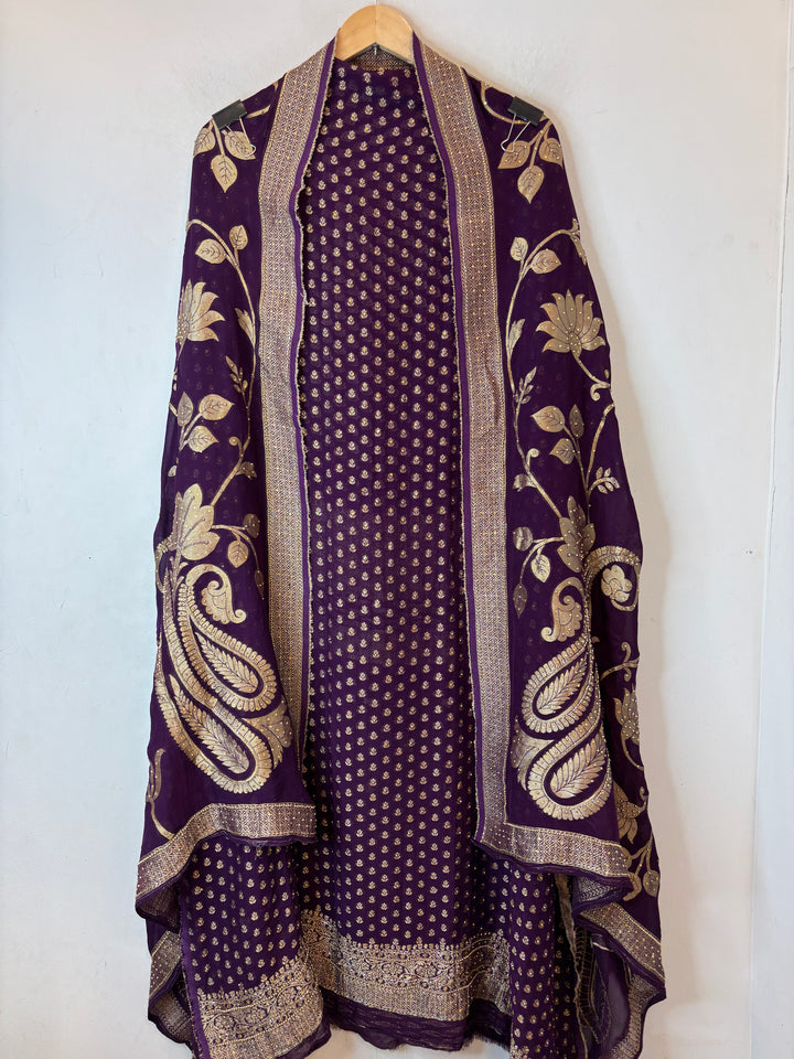 Saira – Purple Pure Khadi Georgette Banarasi Beaded Ensemble