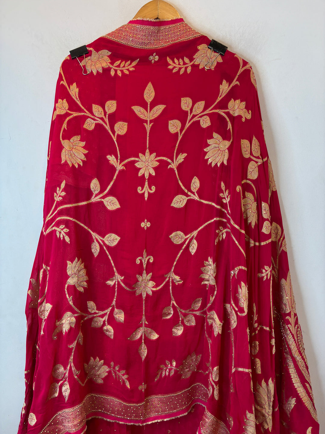Saira – Rani Pink Pure Khadi Georgette Banarasi Beaded Ensemble