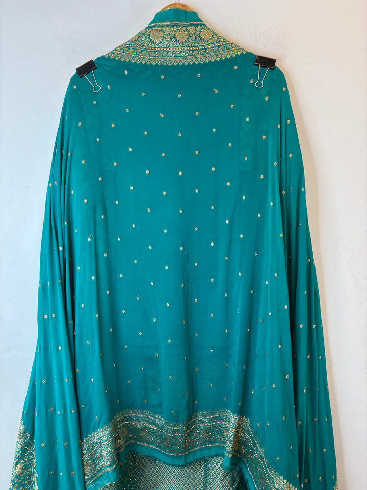 Zarika – Rama Green Banarasi Jaal &amp; Stone Embellished Ensemble