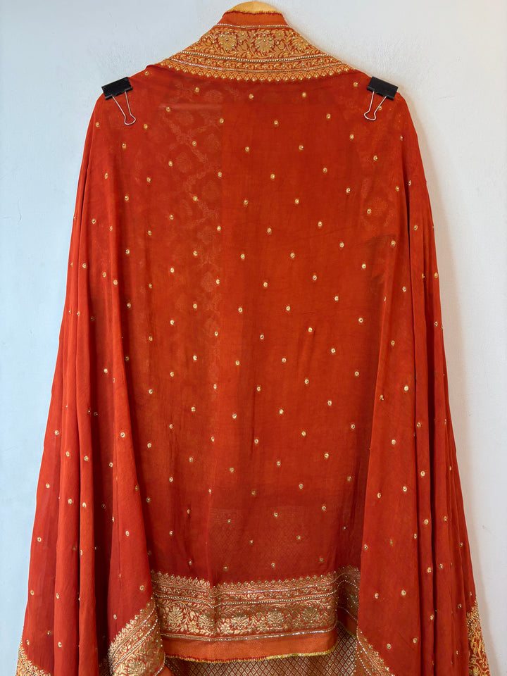 Zarika – Rust Banarasi Jaal &amp; Stone Embellished Ensemble