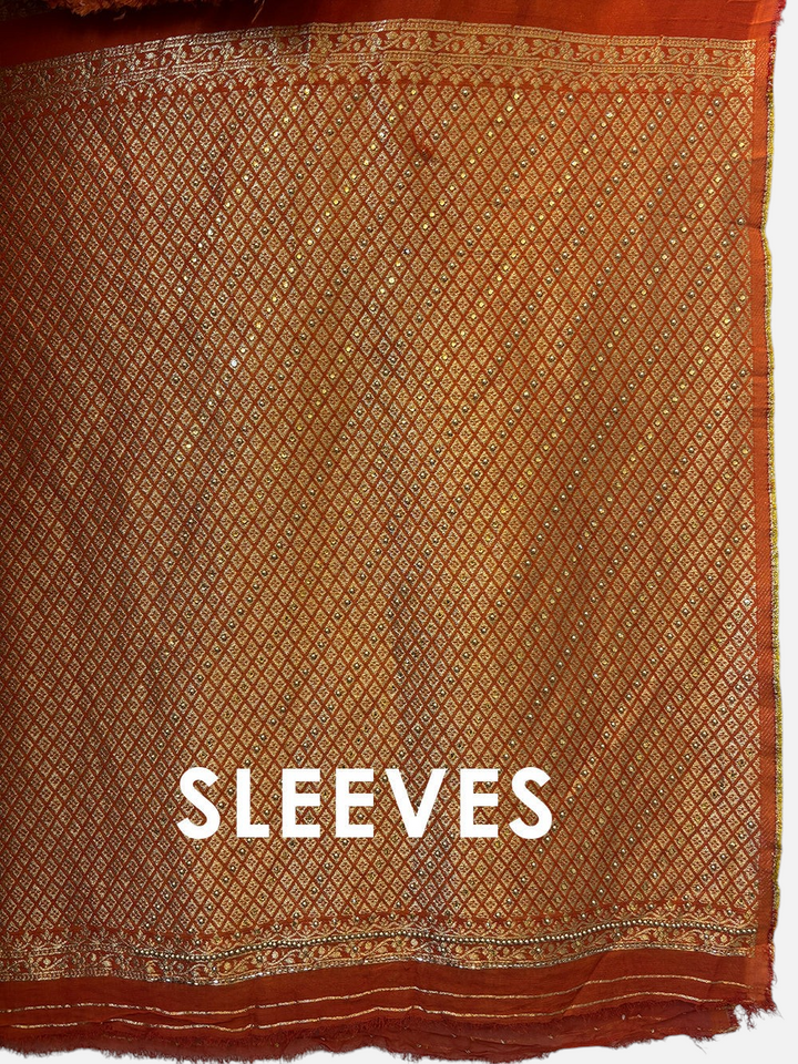 Design by Pakiza rust Khadi Georgette shirt fabric with intricate Banarasi jaal weaving and stone embellishments