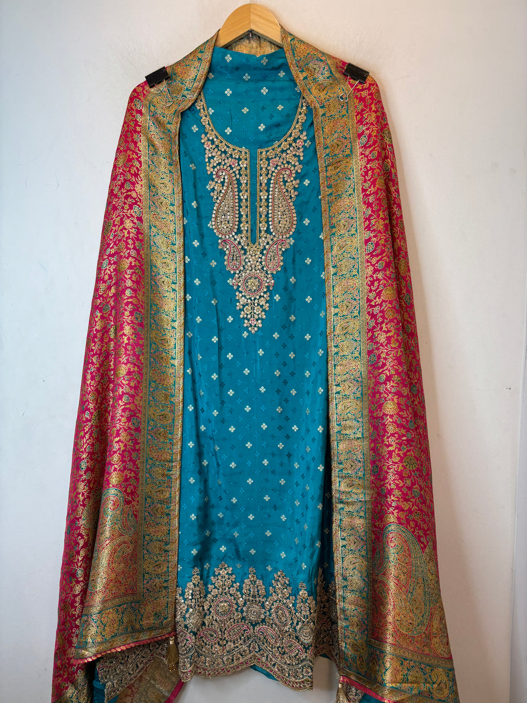 Zarisha – Ferozi Blue Banarasi Woven Silk Embellished Ensemble