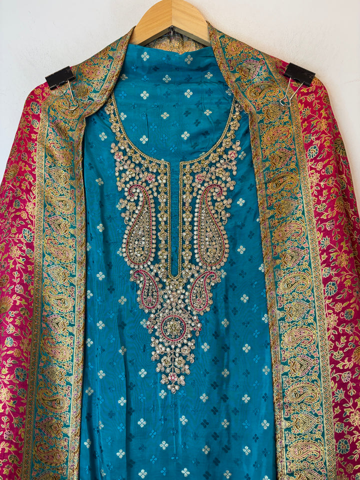Zarisha – Ferozi Blue Banarasi Woven Silk Embellished Ensemble