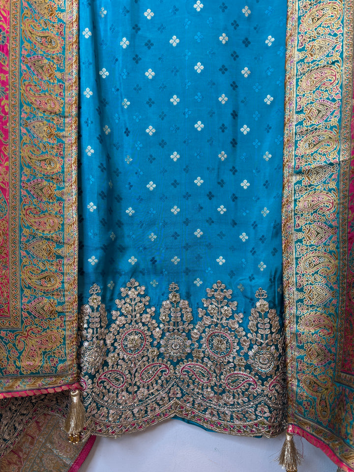 Zarisha – Ferozi Blue Banarasi Woven Silk Embellished Ensemble