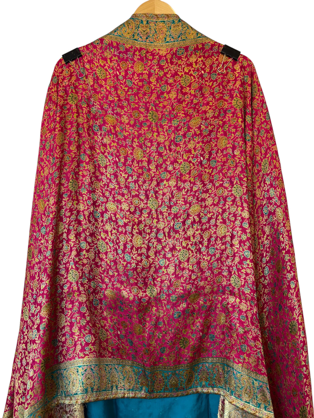 Design by Pakiza pink and gold Banarasi woven silk dupatta with intricate floral patterns and ornate border details