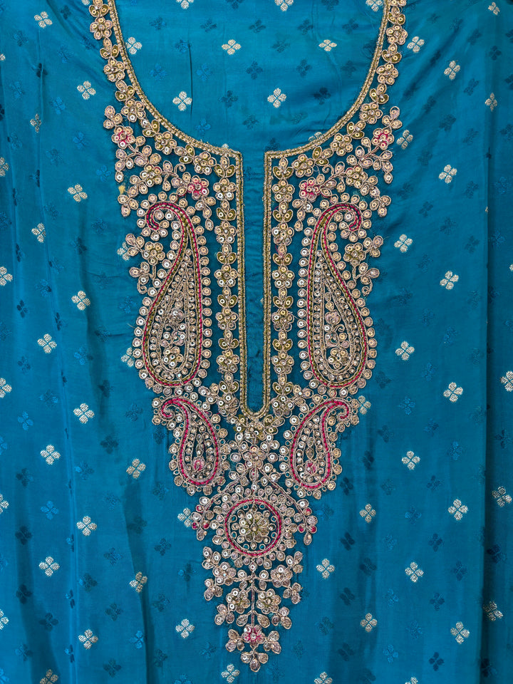 Zarisha – Ferozi Blue Banarasi Woven Silk Embellished Ensemble