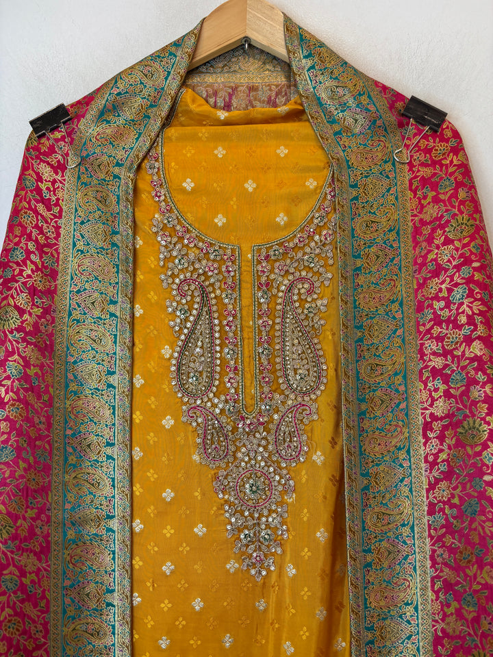 Zarisha – Yellow Banarasi Woven Silk Embellished Ensemble
