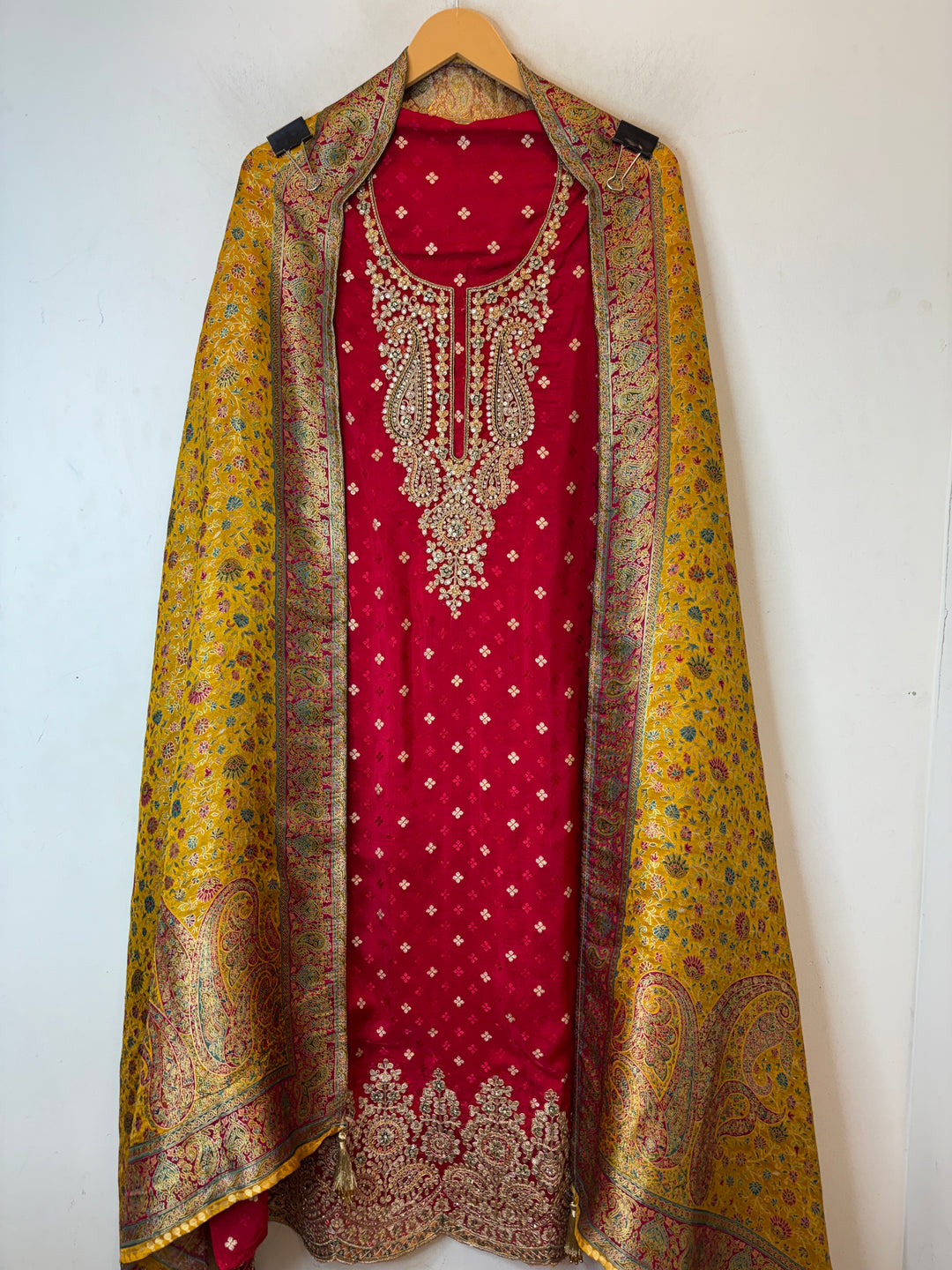 Zarisha – Red Banarasi Woven Silk Embellished Ensemble