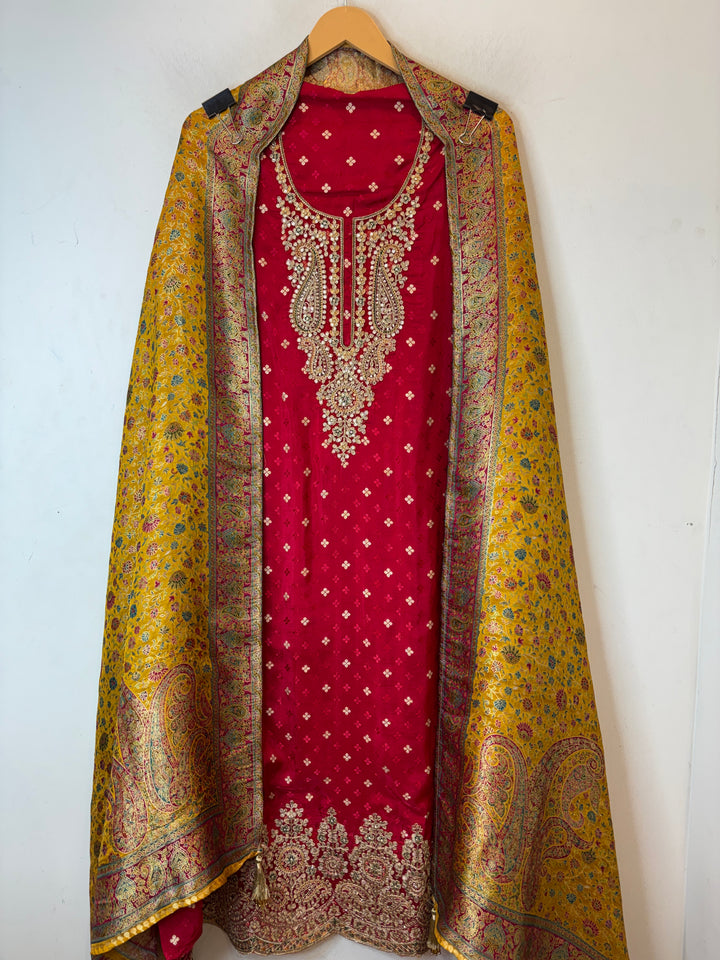Zarisha – Red Banarasi Woven Silk Embellished Ensemble