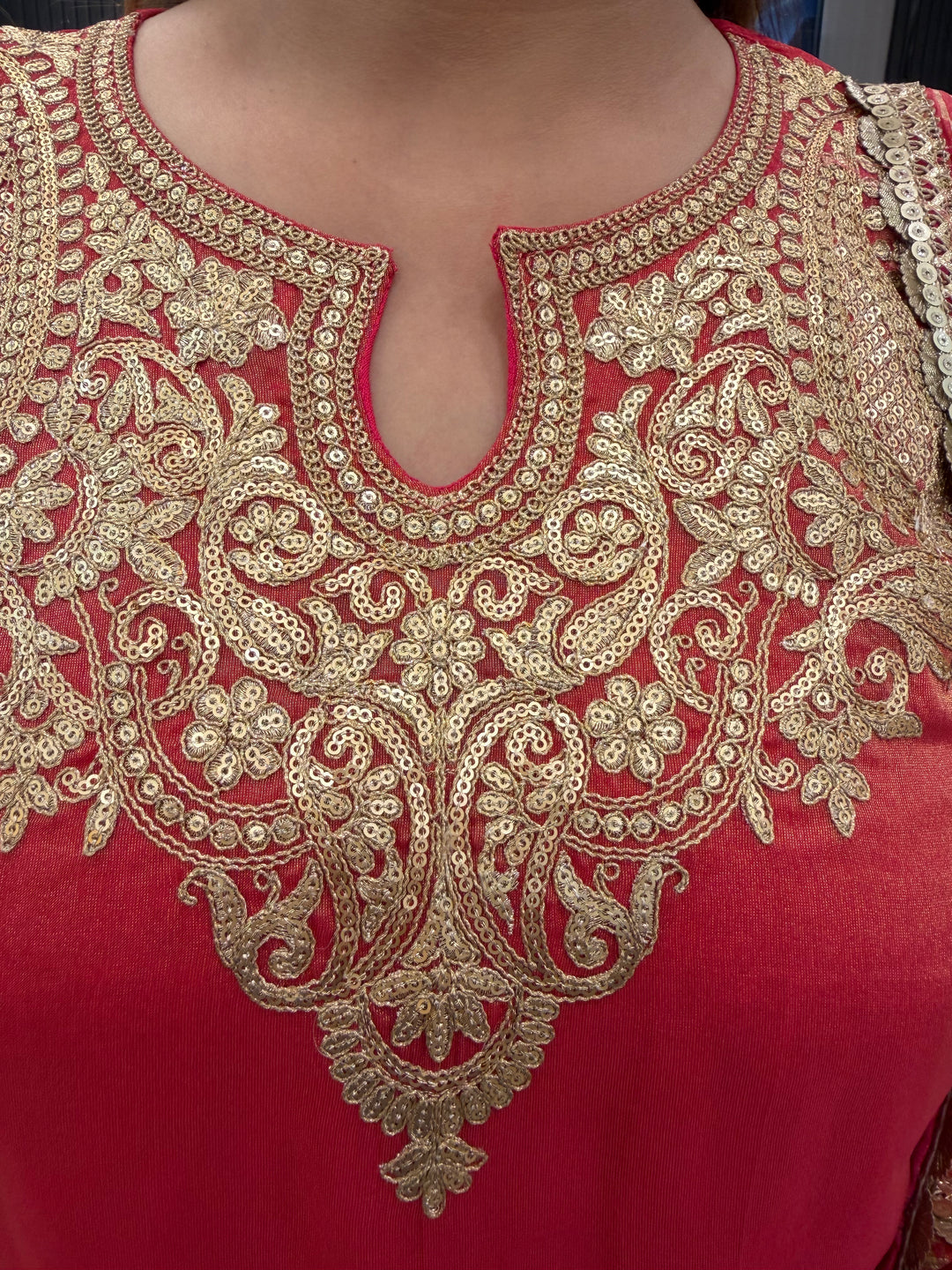 Pink Tissue Embroidered Suit Set with Dori, Sequin &amp; Tassel Detailing