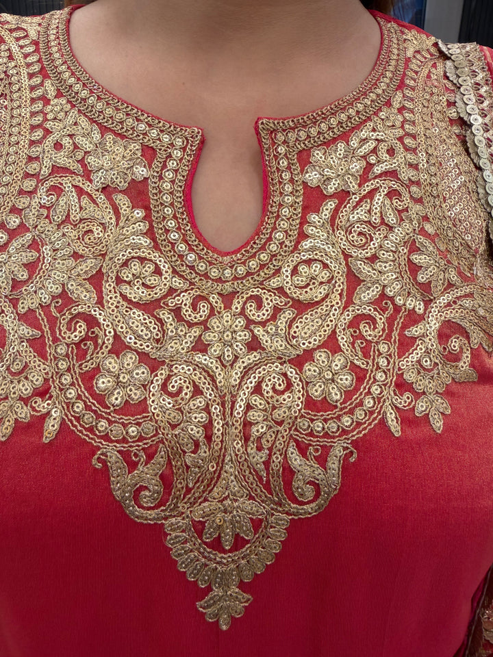 Pink Tissue Embroidered Suit Set with Dori, Sequin &amp; Tassel Detailing