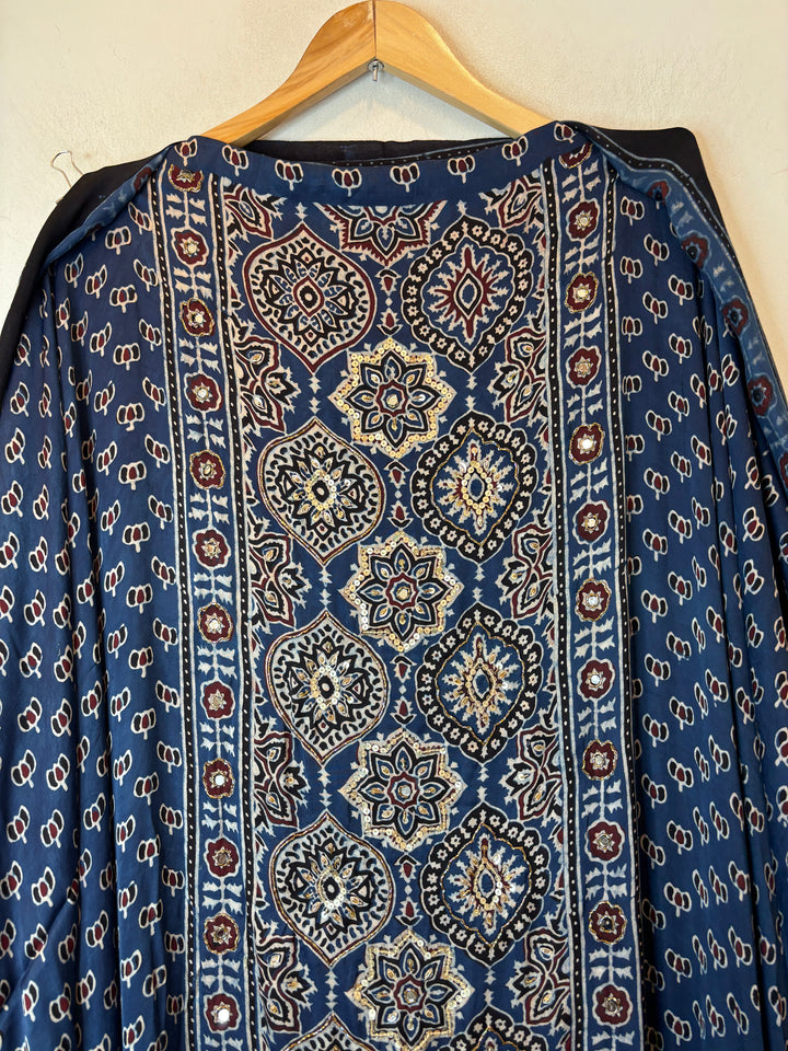 Aarohi – Blue Ajrakh Lotus Print Cutdana Ensemble