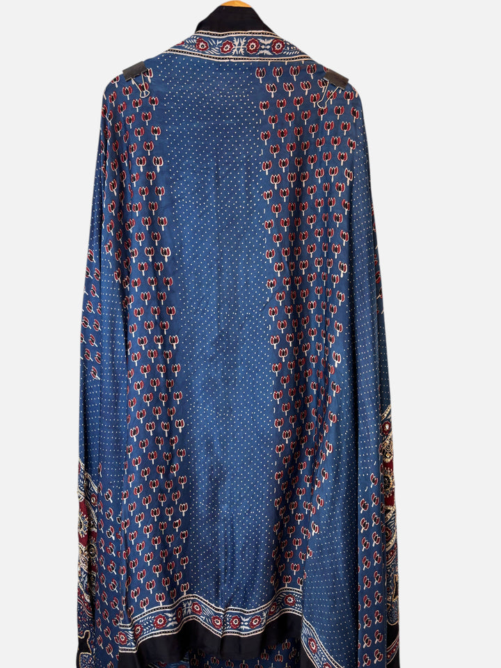 Blue Ajrakh Modal Suit Set with Mirror &amp; Lotus Handwork DBPMO01