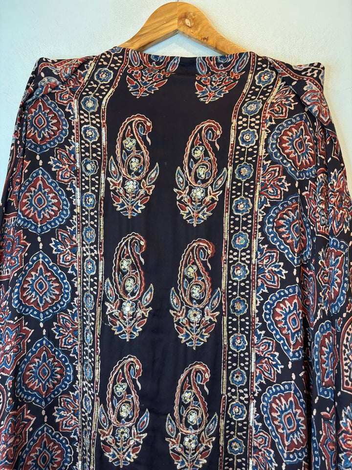 Saira – Black Ajrakh Hand Block Print Zardozi Ensemble DBPOP01