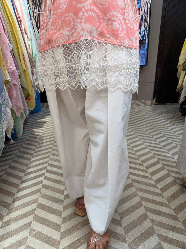 Muslin Printed Stitched Suit Set with Lace Detailing
