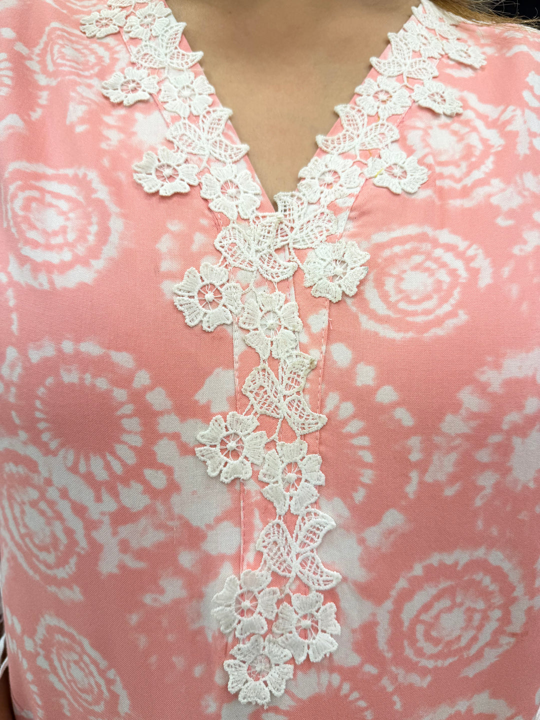 Muslin Printed Stitched Suit Set with Lace Detailing