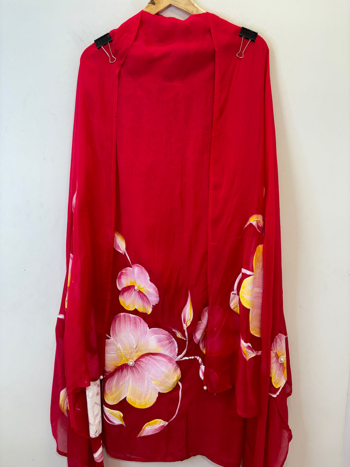 Noorain – Pink Handpainted Organza Suit