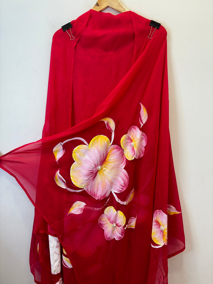 Noorain – Pink Handpainted Organza Suit