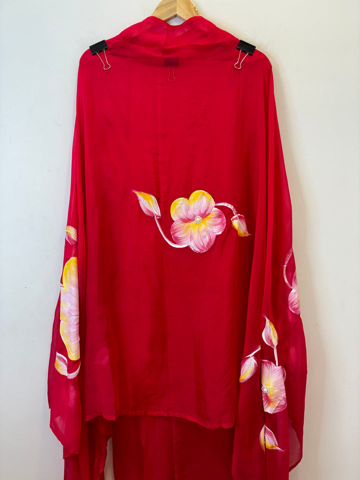 Noorain – Pink Handpainted Organza Suit