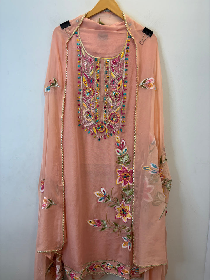 Ishya – Handpainted Organza Suit with Mirror Work