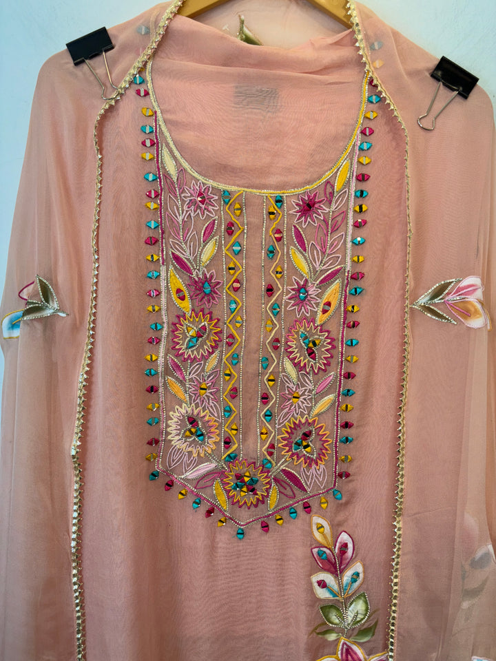 Ishya – Handpainted Organza Suit with Mirror Work